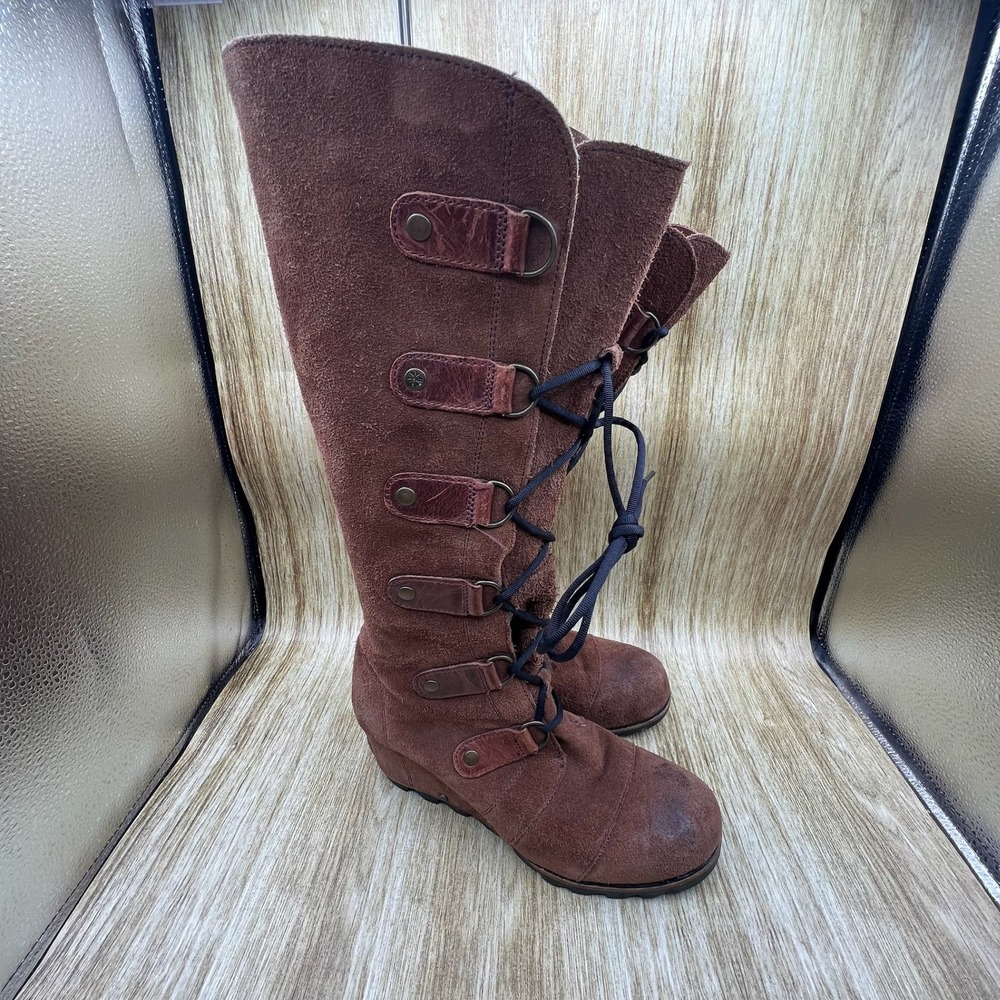 Sorel Joan Of Arctic Wedge Tall 17" Boots Women's Size 9.5 Brown Suede Knee High